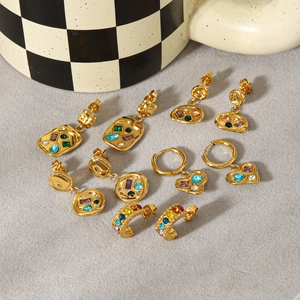 Geometric Heart Drop Hoop Earrings 18K Gold Plated Stainless Steel Multicolor Gemstone Luxury Fashion Jewelry For Women