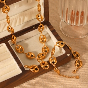 Collier Bracelet Boucles Oreilles Grain Café Cochon Acier Inoxydable Plaqué Or 18K Bijoux Mode Élégants Femmes