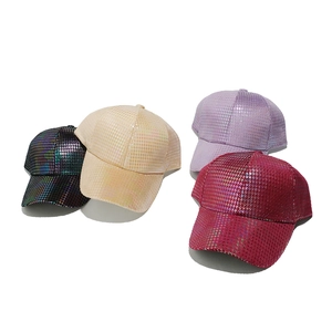 Iridescent houndstooth baseball cap set in black, gold, purple and rose gold colors