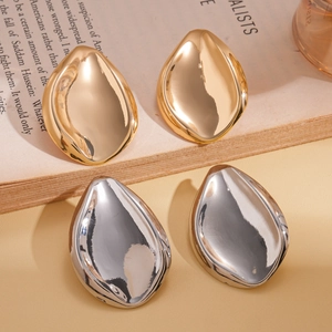 Irregular Teardrop Stud Earrings Polished Metal Minimalist Fashion Jewelry With Stainless Steel Earring Post For Women
