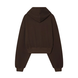 Vue arrière du sweat à capuche court marron foncé avec taille élastique et épaules