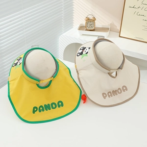 Kids panda sun visor hat with adjustable strap in yellow and beige colors
