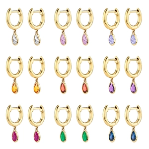 Teardrop Hoop Earrings Copper With Pear Cut Cubic Zirconia Colorful Dainty Fashion Jewelry For Women