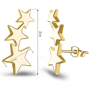 Stainless Steel Star Stud Earrings For Women Three Stars Gradient Minimalist Creative Ear Climber Piercing Jewelry