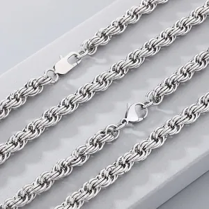 Stainless Steel Twisted Rope Chain Necklace And Bracelet Silver Color Minimalist Hip Hop Style Unisex Jewelry