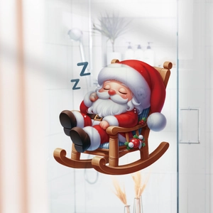 3D cartoon Santa Claus sleeping on rocking chair glass window decal for Christmas decoration