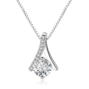 Elegant S925 silver necklace with asymmetric figure pendant and round sparkling zircon