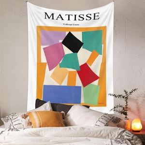 Detail of Matisse abstract art tapestry showing geometric patterns and vibrant colors