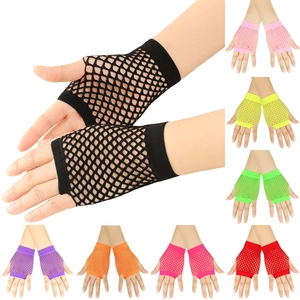 Short Fishnet Fingerless Gloves Nylon Acrylic Elastic Mesh Hollow Out Retro Punk Disco Party Costume