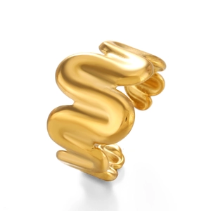 Minimalist 18K gold plated stainless steel wavy open ring with a sleek curved design
