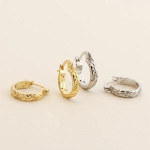 Elegant S925 silver wheat ear hoop earrings with gold and silver twisted weave design