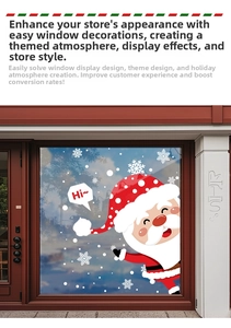 Detail of Christmas Santa static window sticker with snowflake decals on a store glass