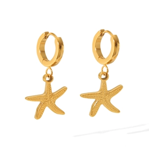 Fashionable 18k gold plated starfish drop earrings in polished stainless steel for women