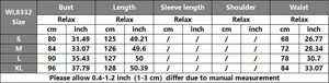 Detailed size chart for the off-shoulder polka dot dress including bust and waist data