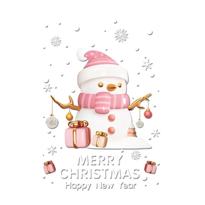 3D pink and gold Christmas snowman wall decal with gifts for festive window decoration