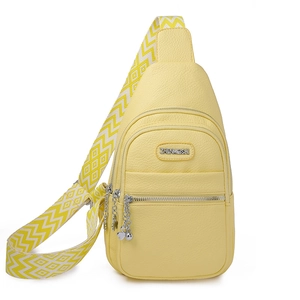 Marsupio giallo alla moda da donna con tracolla larga a motivi geometrici e similpelle