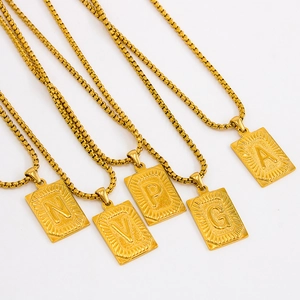 Hip hop gold stainless steel initial necklaces with alphabet pendants for men and women