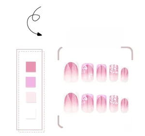 Details von rosa Ombre-Kunstnägeln mit Herzmustern, Glitzer und Spitzen-Texturen