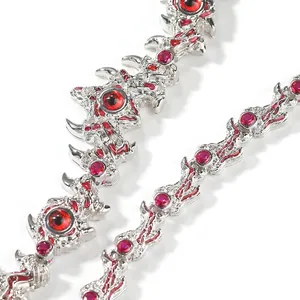 Hip Hop Necklace Brass Red Zircon Thorn Spike Gothic Punk Style Exaggerated Jewelry For Men Cool Trend