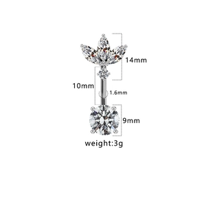 Diagramme détaillé montrant les dimensions de 14mm et 10mm du piercing nombril cœur