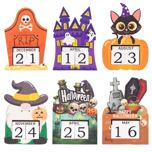 Halloween wooden perpetual calendar set with six spooky designs for countdown decoration