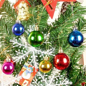 Set of 6 assorted 4cm electroplated shiny Christmas ball ornaments hanging on tree branches