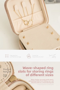 Macro view of velvet jewelry box with wave ring slots and metal zipper detail