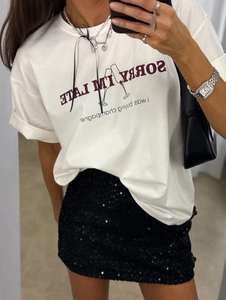 T-Shirt Da Donna A Maniche Corte In Cotone Stampa Lettere Slogan Grafica Champagne Girocollo Vestibilità Comoda