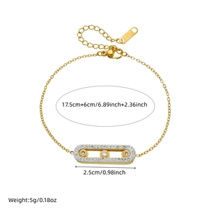 Gold plated stainless steel chain bracelet with sliding stones in a bar pendant
