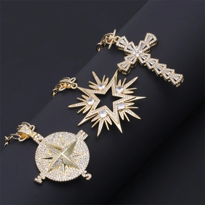 Zirconia Pendant Necklace For Women Copper Gold Plated Cross Compass Star Virgin Mary Lightning LOVE Hip Hop Jewelry