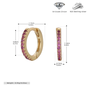 Detailed view of gold S925 sterling silver hoop earrings with pink 5A cubic zirconia