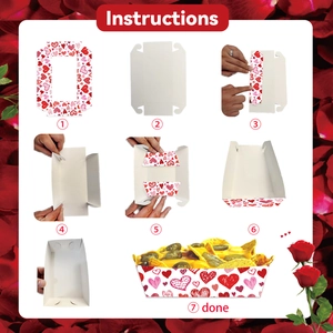 7-step assembly instructions for Valentine's Day heart pattern disposable snack trays