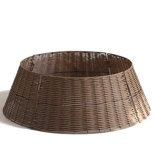 Minimalist hand-woven brown Christmas tree collar base fence with rattan texture