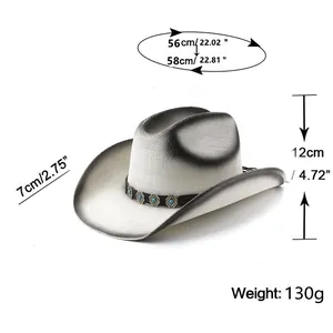 Size guide for western cowboy hat showing 56-58cm head circumference and 7cm brim width