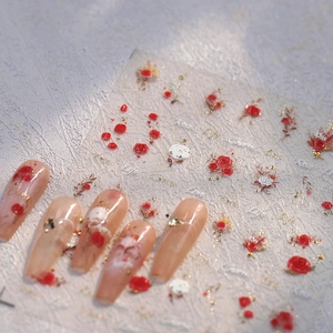 Nail Art Stickers 5D Embossed Red White Rose Flower Gold Stamping 3D Relief Self Adhesive DIY Manicure Decoration