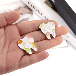 Cartoon tooth enamel pin set with fruit and dessert themes for clothing decoration