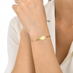 Golden Hamsa hand bracelet for women with colorful beads and stainless steel cross chain
