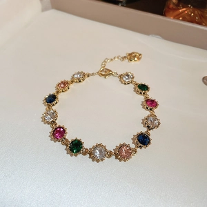 Elegant gold bracelet with colorful zircon stones in French vintage style for women
