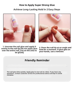 Fast-drying adhesive glue demonstration for applying red candy-colored press-on nails
