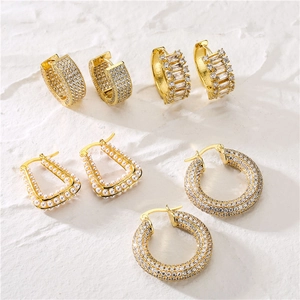 Luxury Women Copper Hoop Earrings With Cubic Zirconia And Artificial Pearl Geometric Gold Plated Commute Fashion Jewelry