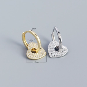 S925 silver heart hoop earrings with pavé zircons in gold and silver finishes