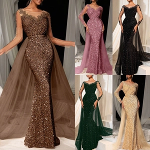 Robe de soirée élégante en dentelle à paillettes avec jupe en tulle en cinq couleurs