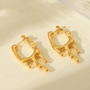 18K gold plated stainless steel stud earrings featuring a unique molten lava fluid design