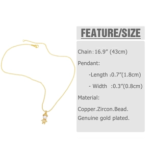 Detailed size chart for gold plated zircon boy girl pendant necklace with 16.9 inch chain