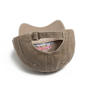 Vintage washed cotton baseball cap with flamingo embroidery and adjustable metal buckle