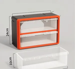 Detailed technical view of modular storage drawers with dimensions 36x18x24cm and transparent bins
