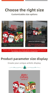 Detail showing Santa and reindeer static window decals for Christmas scene decoration