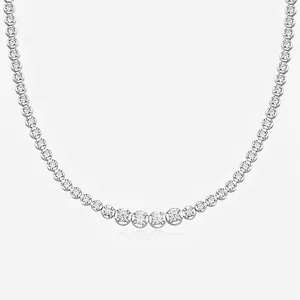 925 Sterling Silver Moissanite Tennis Necklace For Women Elegant Gradient Round Cut Sparkling Fine Jewelry Gala Gift