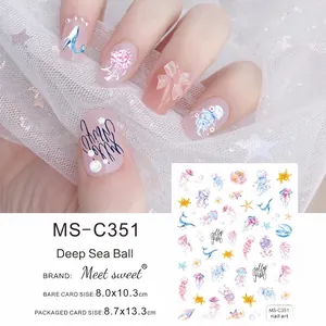 Deep sea aurora jellyfish and mermaid nail art stickers with watercolor ocean theme