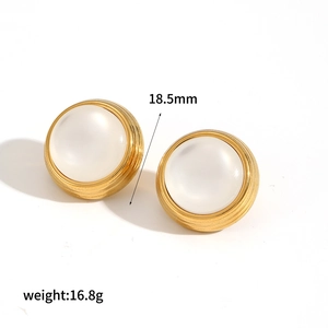 Detailed view of 18.5mm cat eye stone earrings with gold plating and ribbed texture